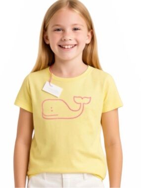 Vineyard Vines Girls Vintage Whale Short-Sleeve Tee in Yellow and Pink Small